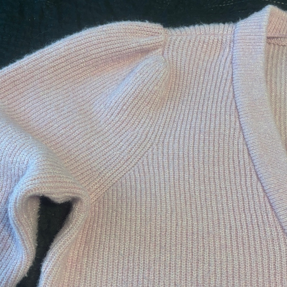 On 34th Elegant Light Pink Puff Sleeve Sparkle Button-Up Cardigan - Picture 9 of 13